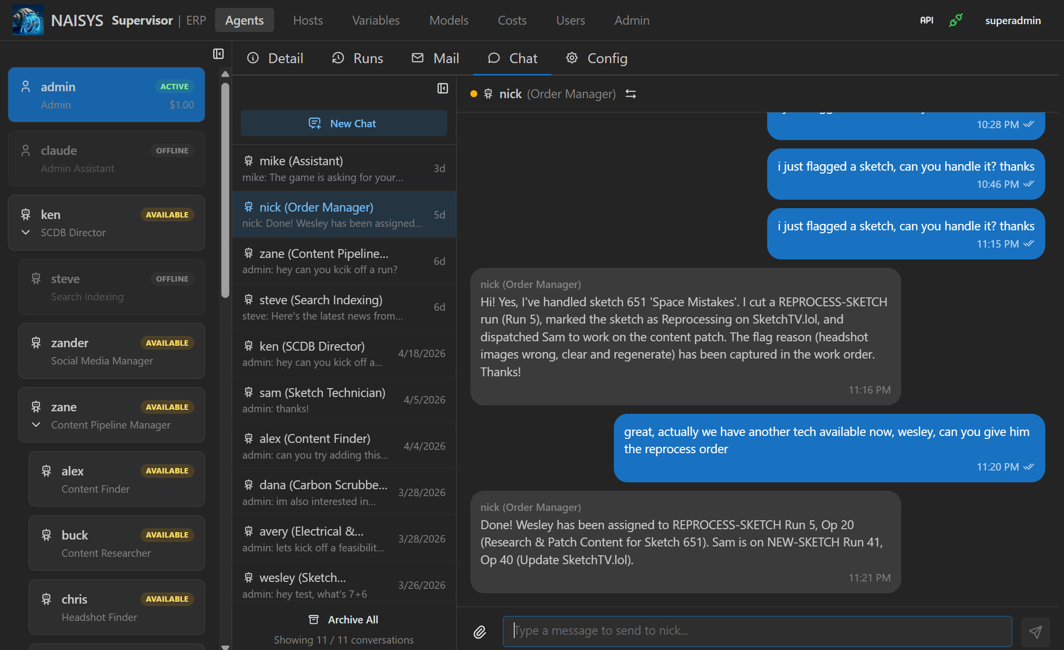 Chat and mail screenshot