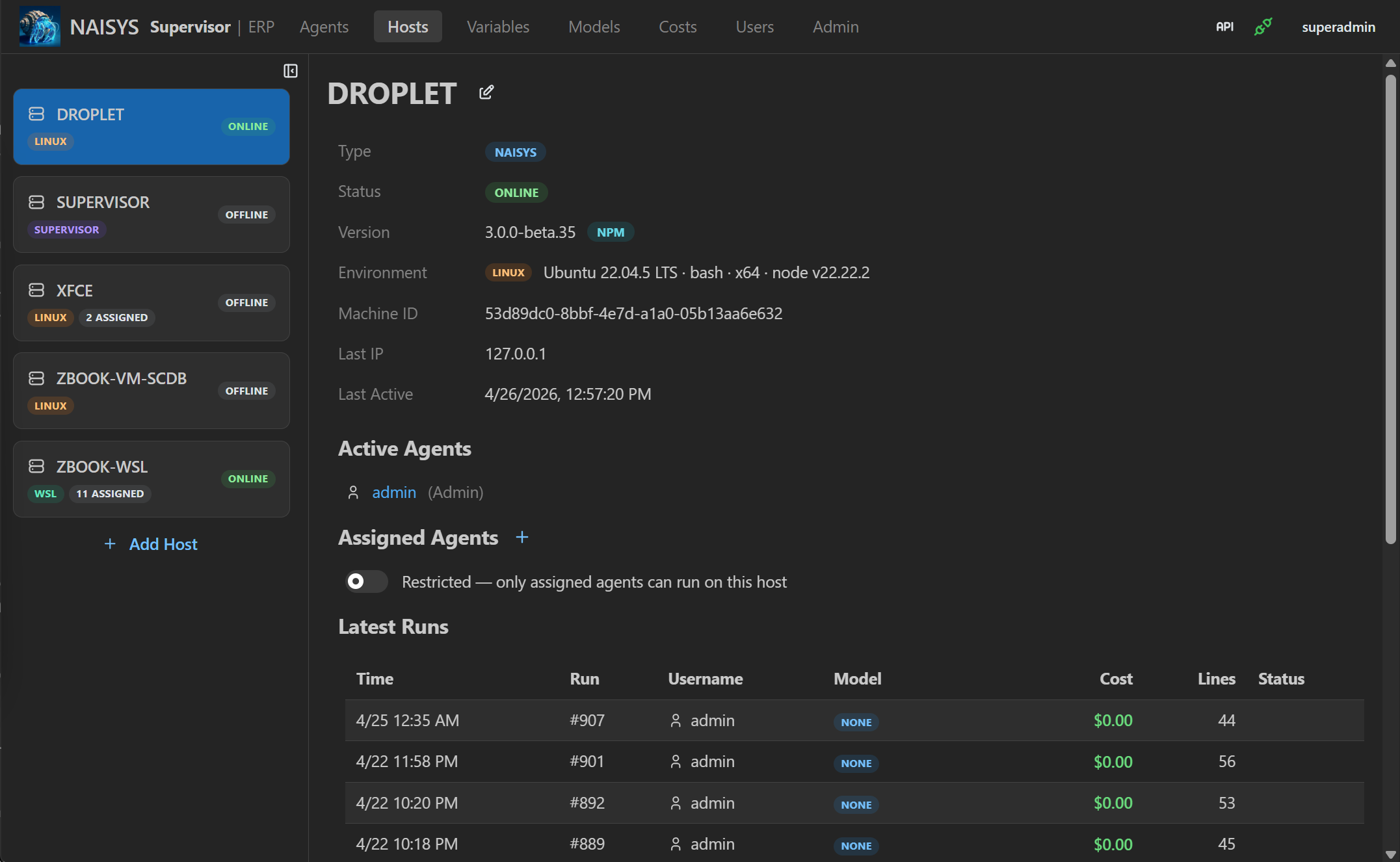 Host detail screenshot