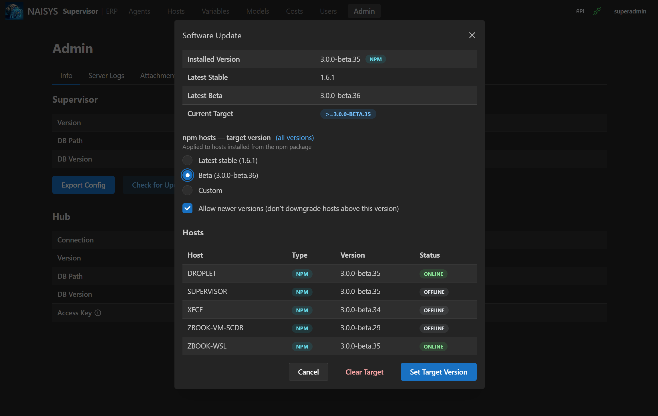 Supervisor update screenshot